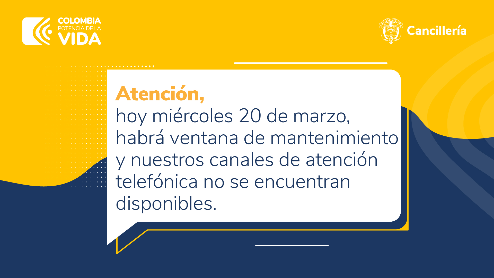 Canales de atención telefónico no se encontrarán disponibles hoy 20 de marzo de 2024 