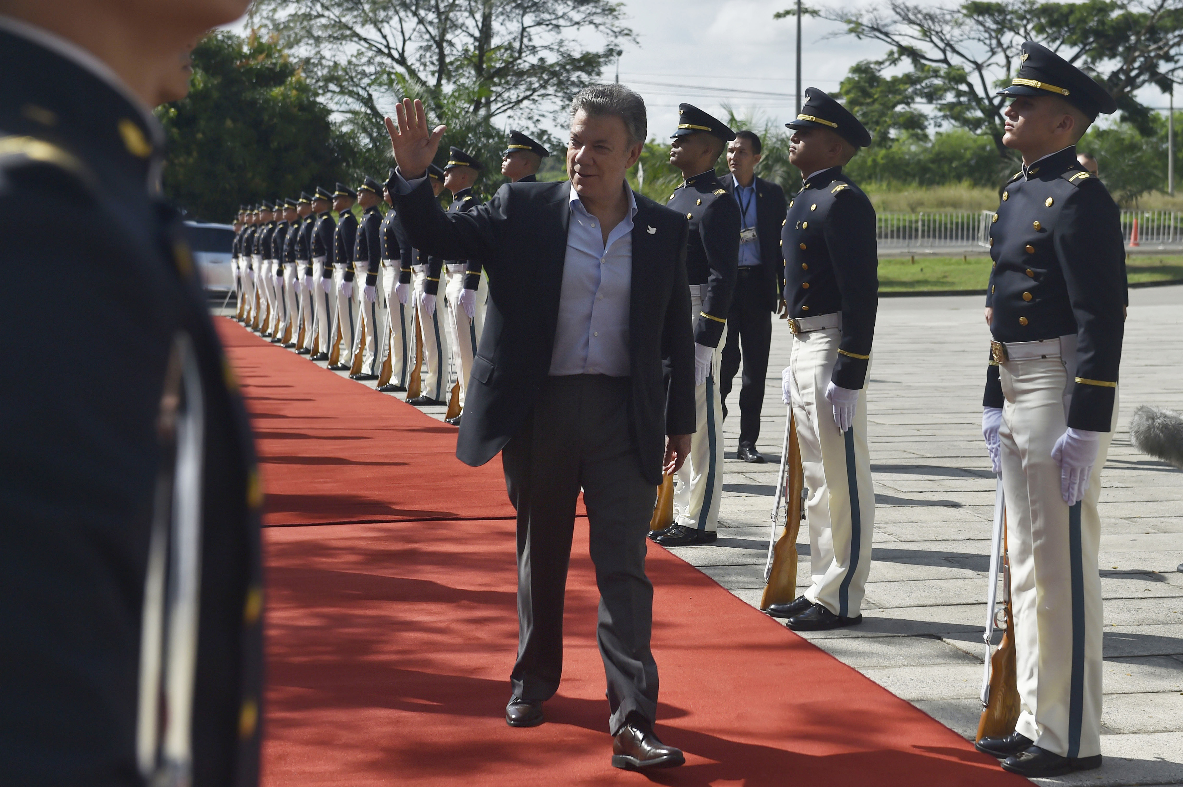 El Presidente de Colombia, Juan Manuel Santos, llegó al Centro de eventos para recibir la Presidencia Pro Témpore