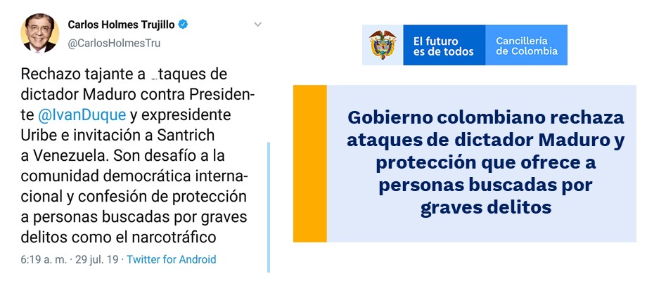 Gobierno colombiano rechaza ataques de dictador Maduro y protección que ofrece a personas buscadas por delitos