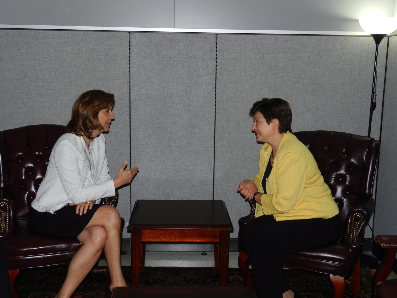 La Comisaria Europea de Programación Financiera y Presupuestos, Kristalina Georgieva, felicitó a la Ministra María Ángela Holguín Cuéllar por el Acuerdo de Paz y confirmó el apoyo de la Unión Europea.