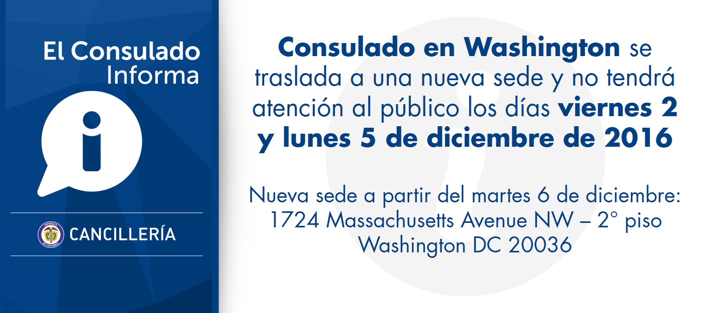 Consulado en Washington no tendrá atención al público los días viernes 2 y lunes 5 de diciembre de 2016