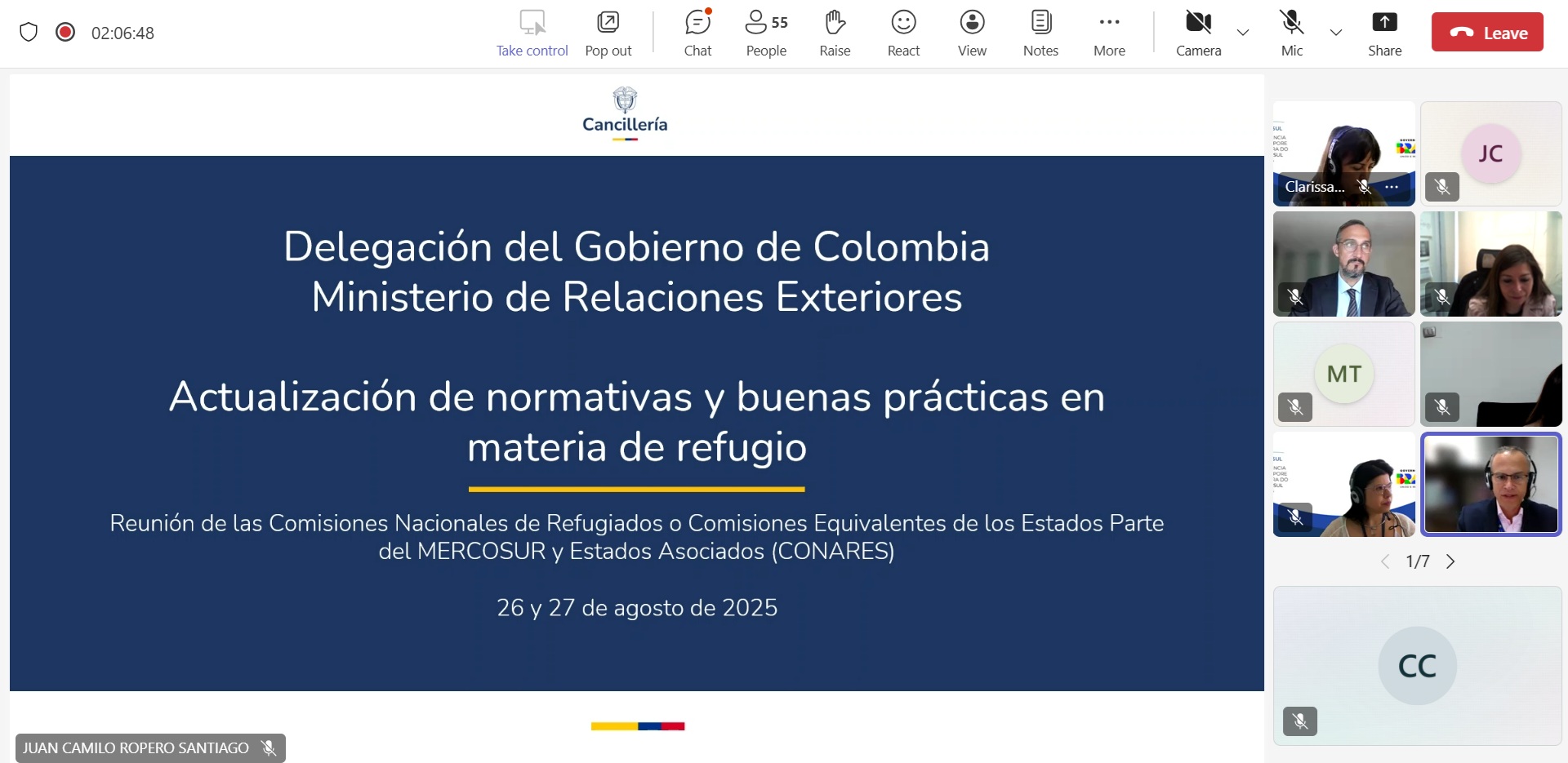 Colombia reafirma su compromiso regional en la Reunión de las CONARES del MERCOSUR