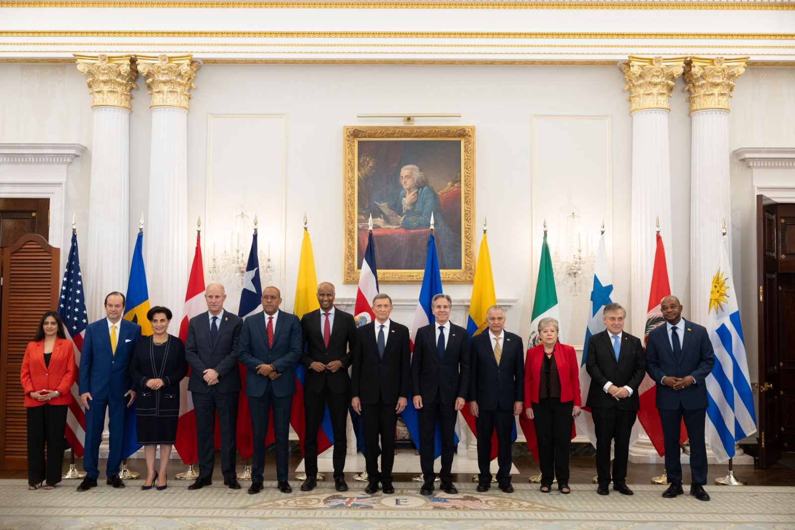 Cancilleres que participan en reunión Ministerial de Relaciones Exteriores de la Alianza de las Américas para la Prosperidad Económica en el Departamento de Estado