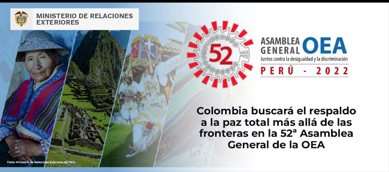 Colombia buscará el respaldo a la paz total más allá de las fronteras, en la 52ª Asamblea General de la OEA
