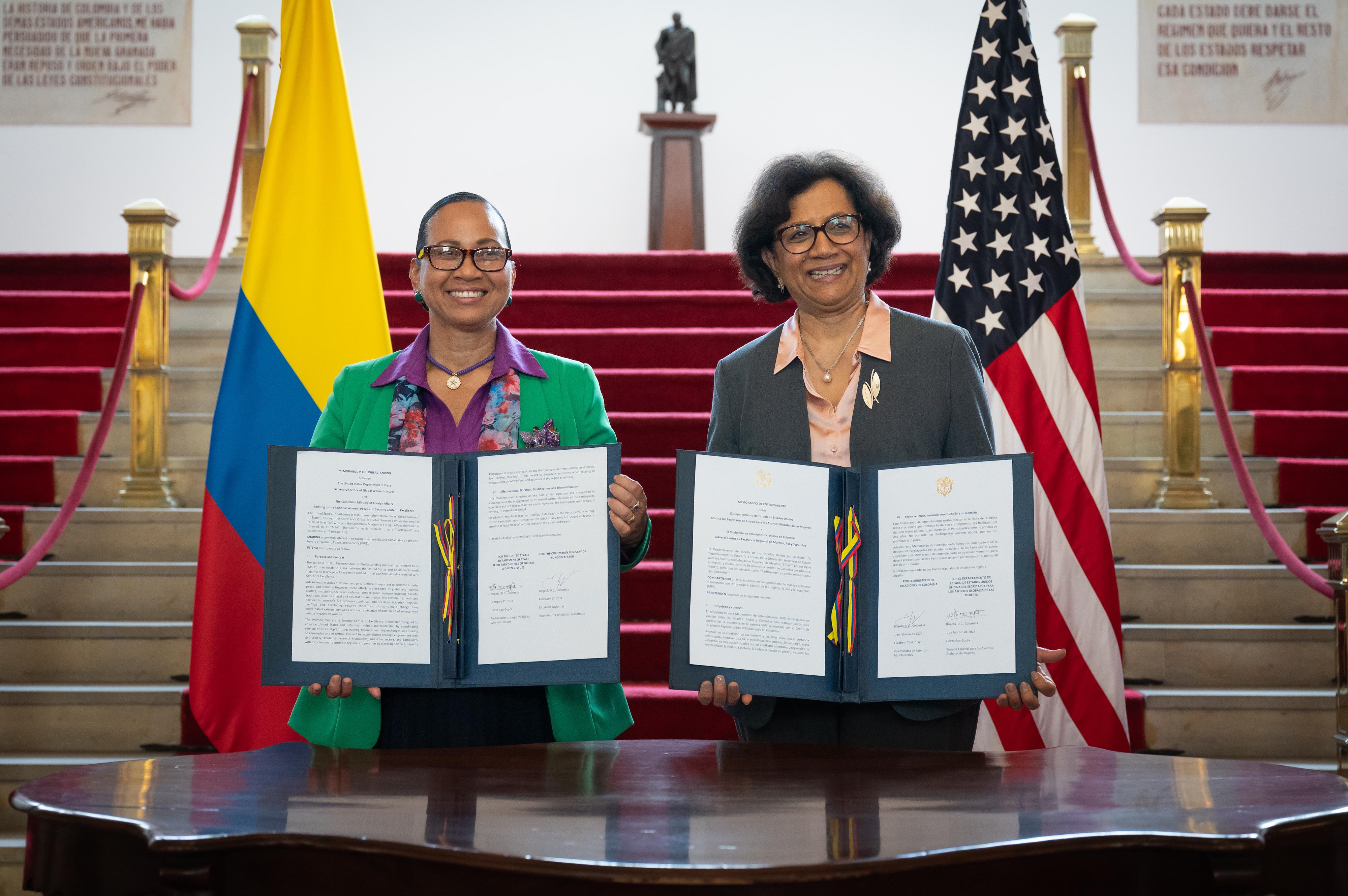 Colombia y Estados Unidos firman Memorando de Entendimiento para crear el Centro de Excelencia de Mujeres, Paz y Seguridad de América Latina y El Caribe; el primero en la Región