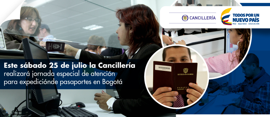 Cancillería expedirá pasaportes el sábado 25 de julio en Bogotá