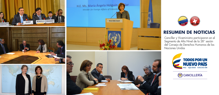 Resumen de noticias: Canciller y Viceministro participaron en el Segmento de Alto Nivel de la 28° sesión del Consejo de Derechos Humanos de las Naciones Unidas 