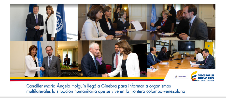 Canciller María Ángela Holguín llegó a Ginebra para informar a organismos multilaterales la situación humanitaria que se vive en la frontera colombo-venezolana