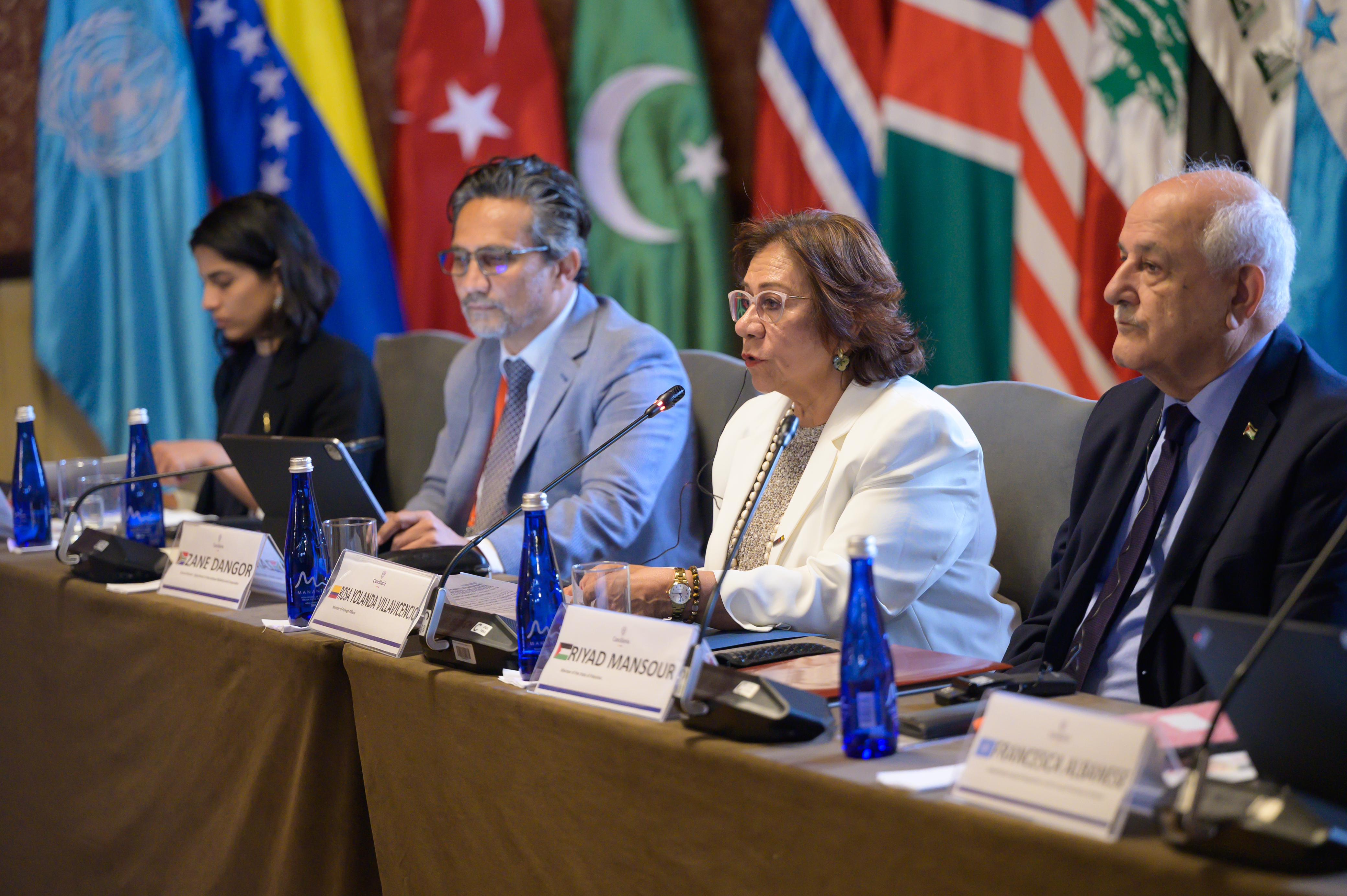 "Palestina no está sola", asegura la Canciller (e) Rosa Yolanda Villavicencio en la instalación de la Conferencia Ministerial de Emergencia del Grupo de La Haya