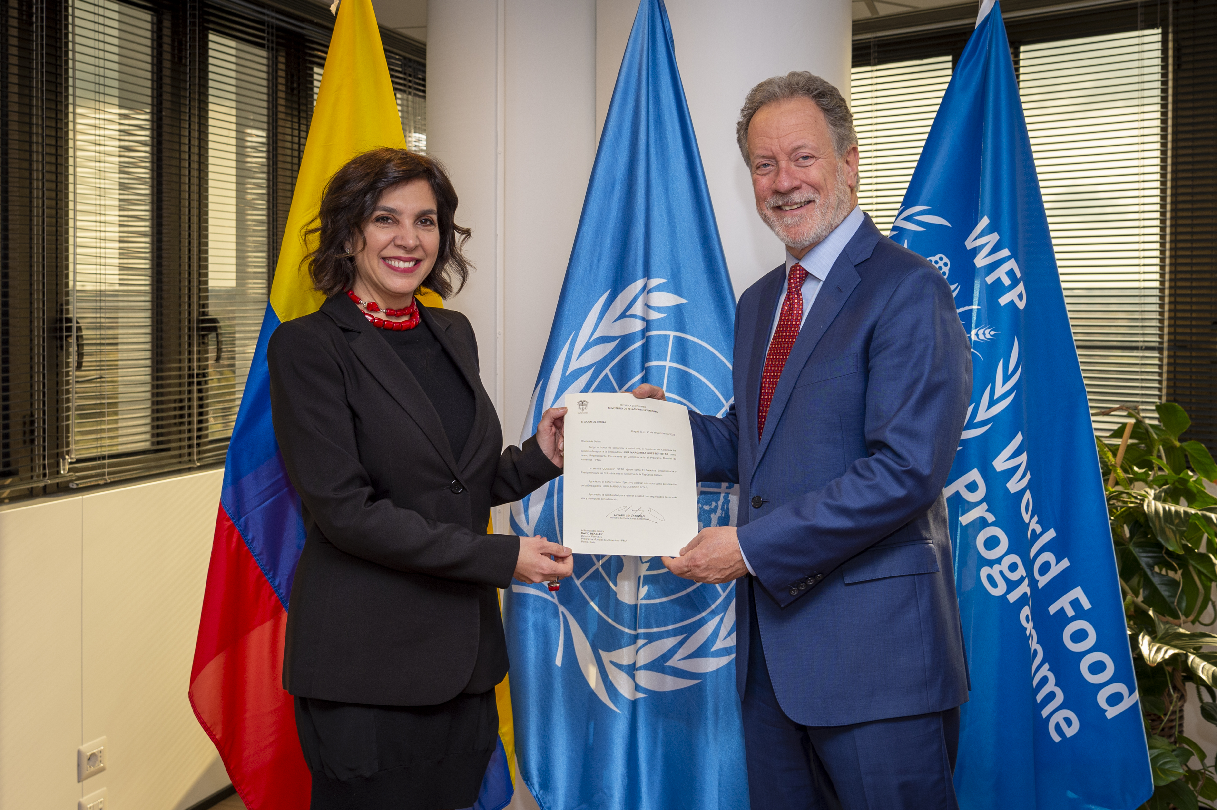 Embajadora de Colombia en Italia, Ligia Margarita Quessep Bitar, presentó su acreditación como Representante Permanente ante el Programa Mundial de Alimentos