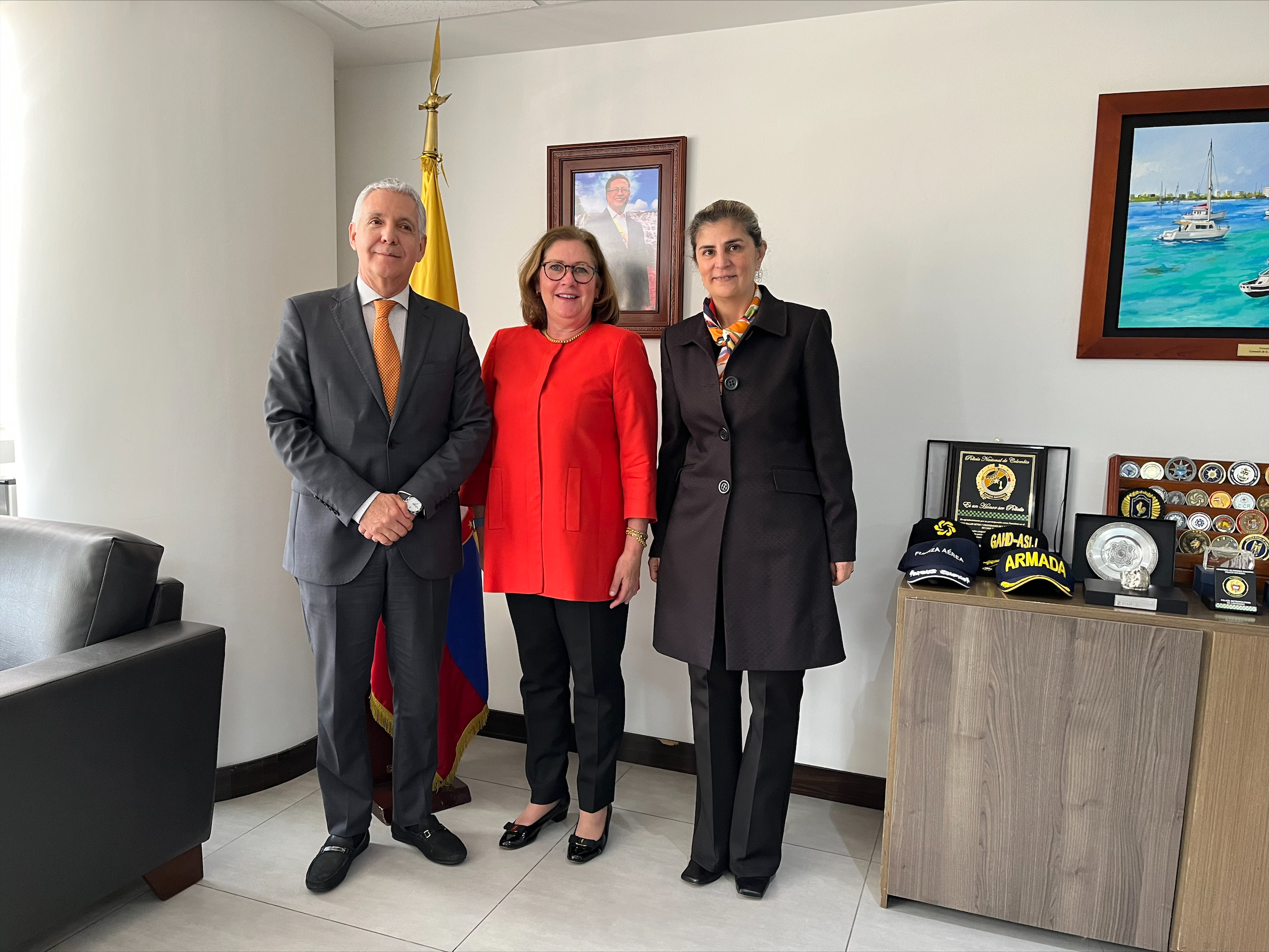 Viceministra de Asuntos Multilaterales y el Viceministro para las Políticas de Defensa y Seguridad del Ministerio de Defensa Nacional dialogaron con la directora de la Fuerza Multinacional de Paz y Observadores