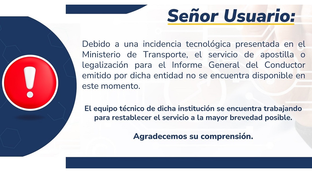 Indisponibilidad Ministerio de Transporte