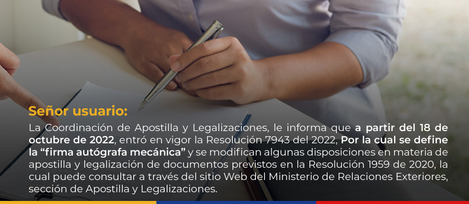 Resolución Número 7943 del 18 de octubre de 2022 por la cual se define la "firma autógrafa mecánica"