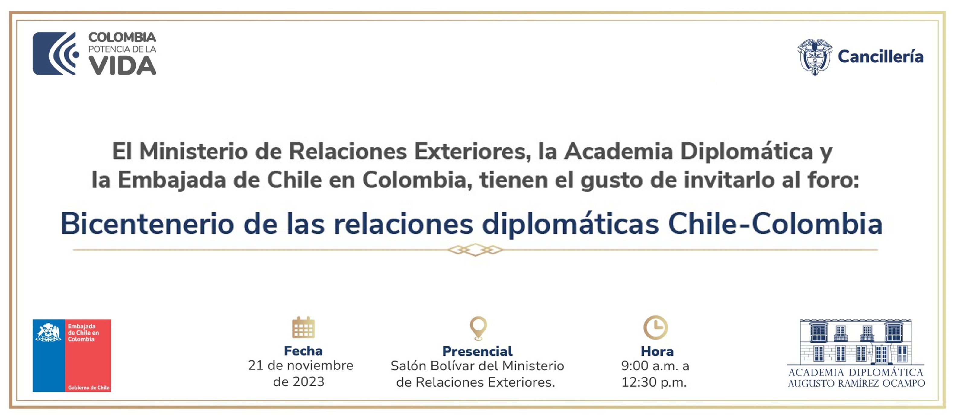 Foro Bicentenario Colombia-Chile: Presente y futuro de las relaciones binacionales, el 21 de noviembre de 2023