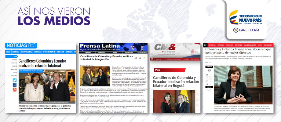 Canciller Holguín se reunió con su homólogo de Ecuador