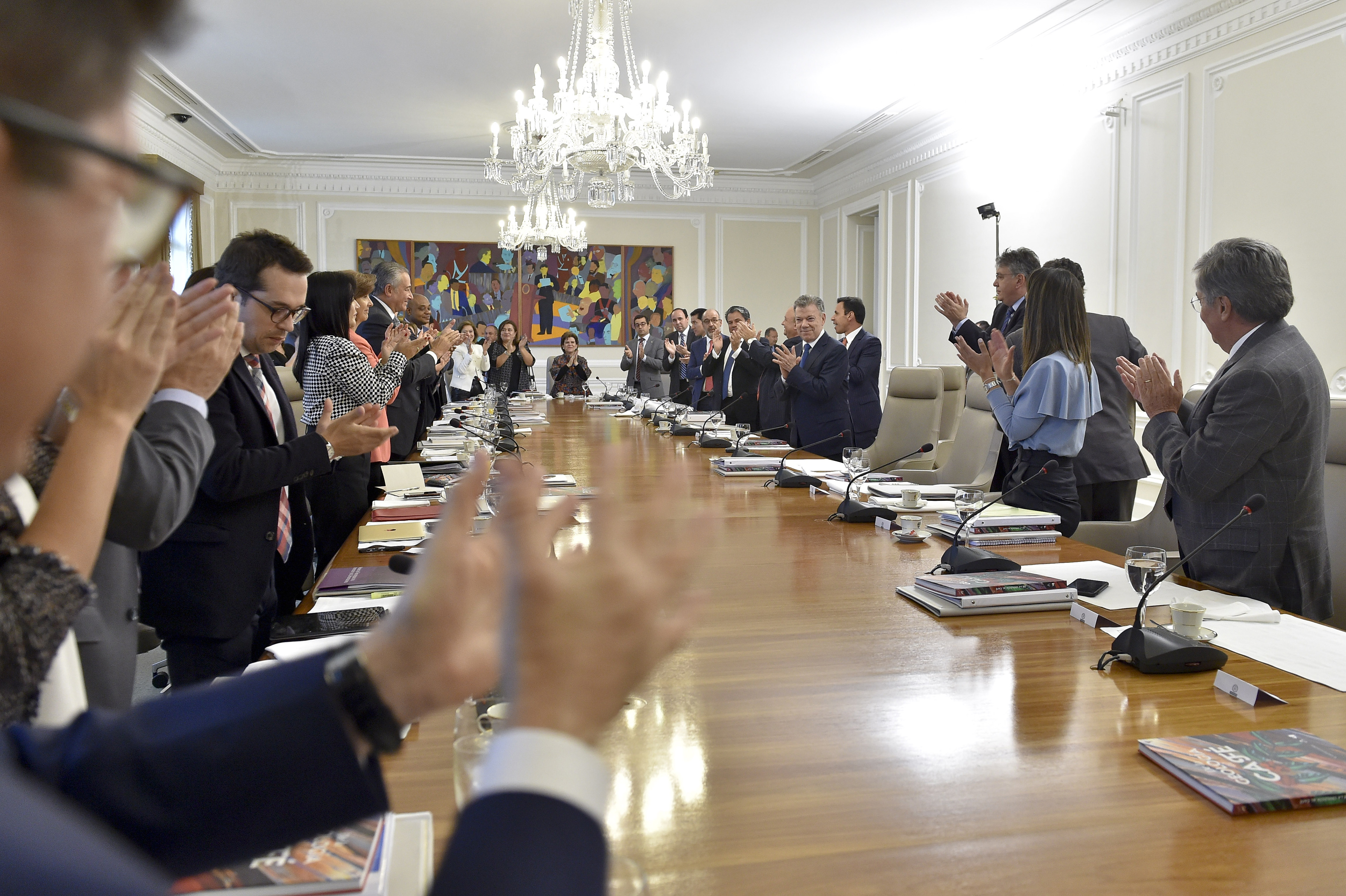 Consejo de Ministros número 218, último del gobierno que termina, los miembros del Gabinete despidieron al Presidente Santos