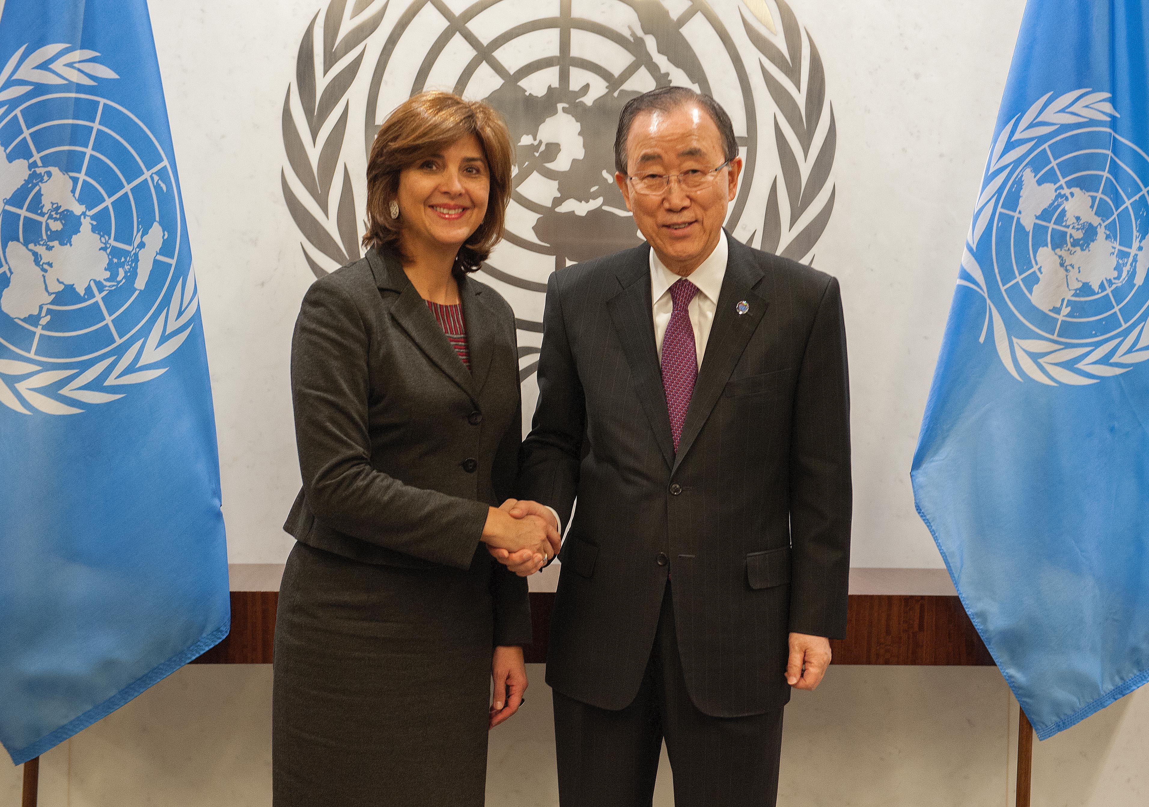 El Secretario General de la ONU, Ban Ki-Moon, y la Ministra de Relaciones Exteriores María Ángela Holguín dialogaron sobre la creación de la Misión Política Especial 