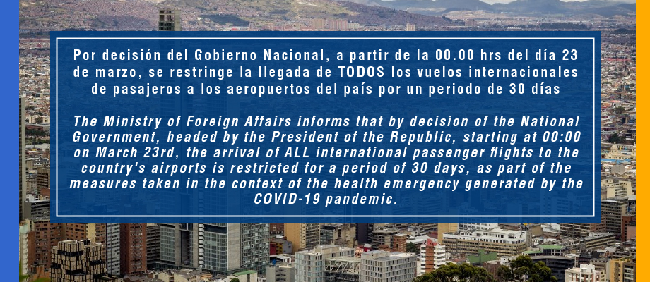 Por un periodo de 30 días, se suspende el ingreso de viajeros internacionales a Colombia: Presidente Iván Duque