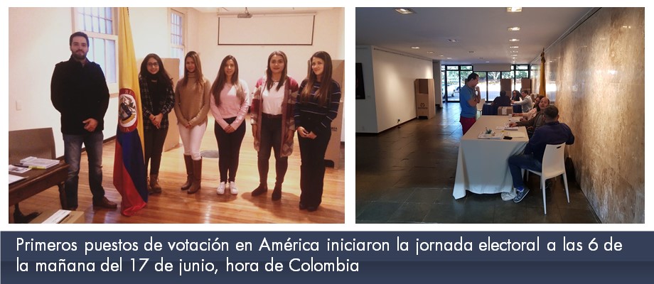 Los  primeros puestos de votación en América iniciaron la jornada electoral a las 6 de la mañana del 17 de junio, hora de Colombia