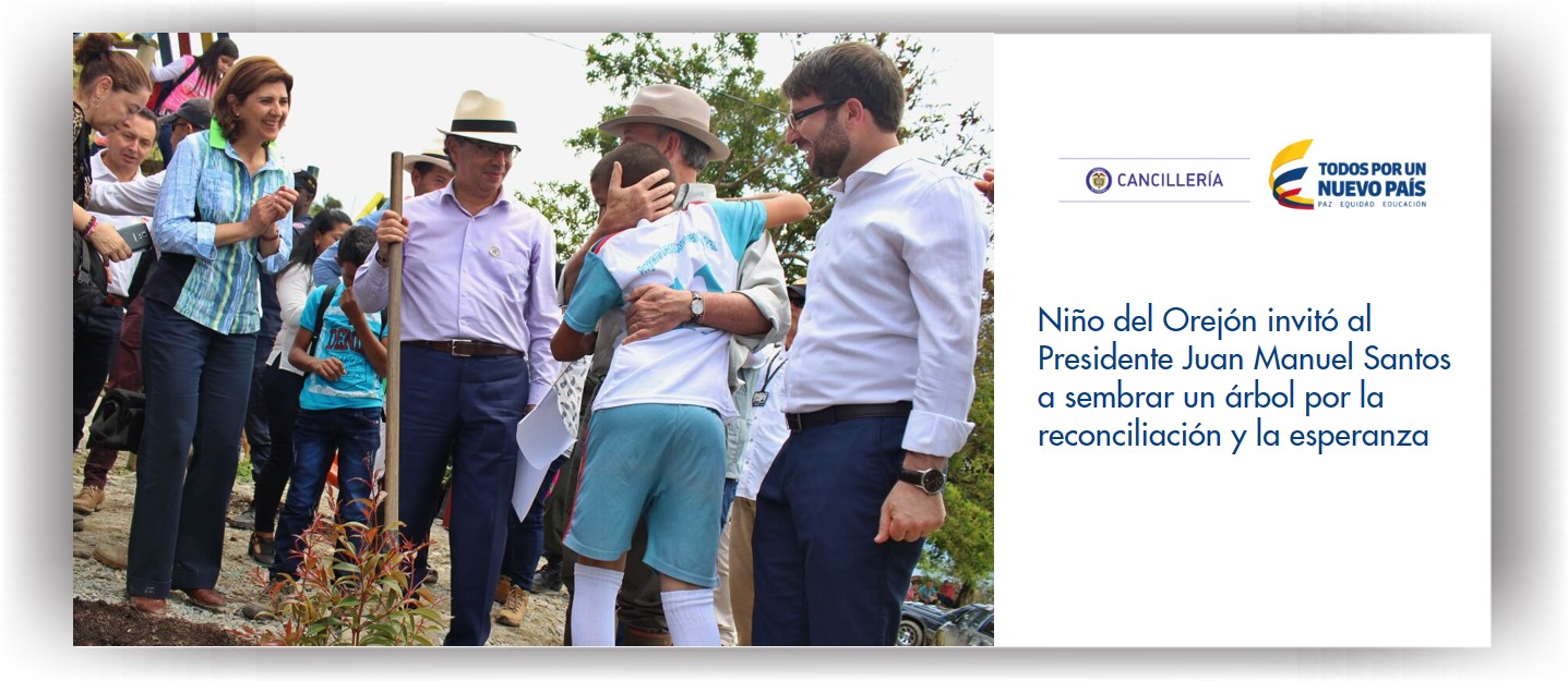 Niño del Orejón invitó al presidente Juan Manuel Santos a sembrar árbol por la reconciliación y la esperanza