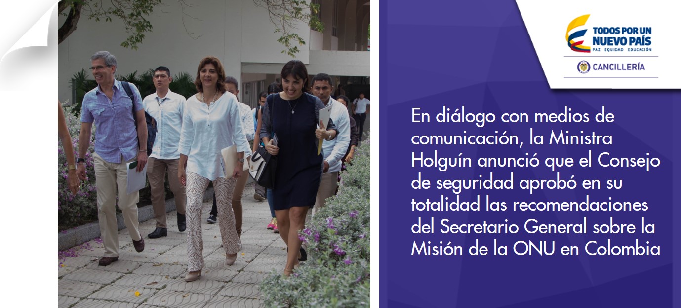 Consejo de seguridad aprueba en su totalidad las recomendaciones del Secretario General sobre la Misión de la ONU en Colombia