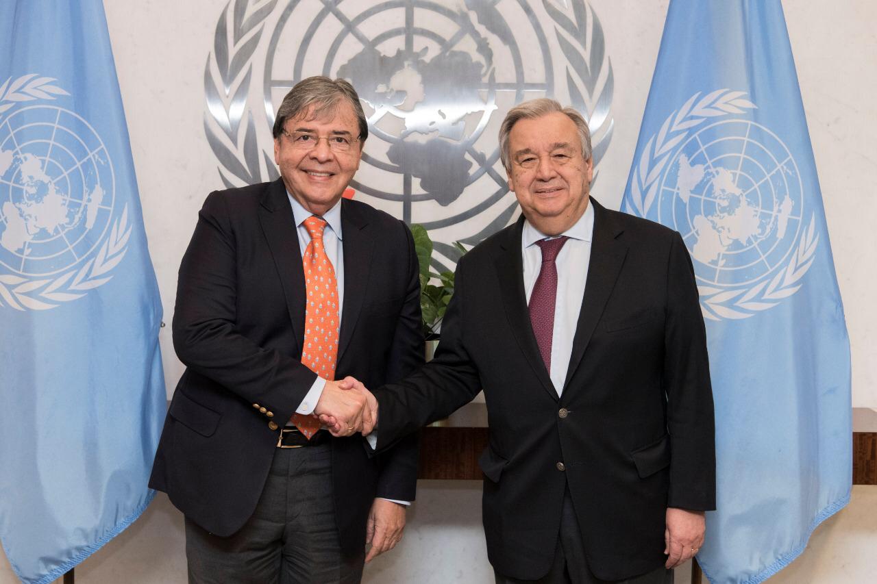 Canciller Carlos Holmes Trujillo comenzó agenda de trabajo en Nueva York con un encuentro con el Secretario General de las Naciones Unidas, António Guterres