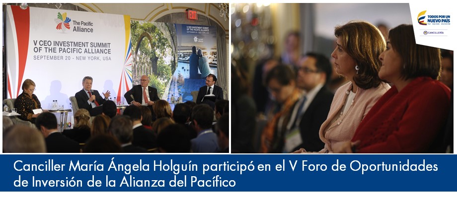 Canciller María Ángela Holguín participó en el V Foro de Oportunidades de Inversión de la Alianza 