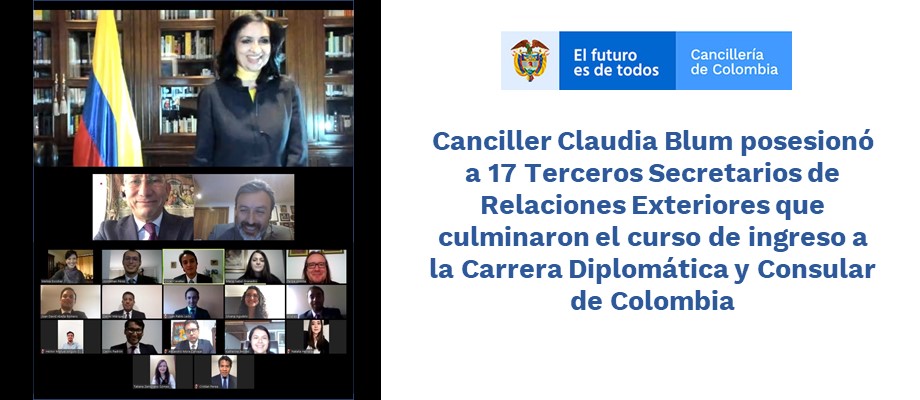 Canciller Claudia Blum posesionó a 17 Terceros Secretarios de Relaciones Exteriores que culminaron el curso de ingreso a la Carrera Diplomática y Consular 