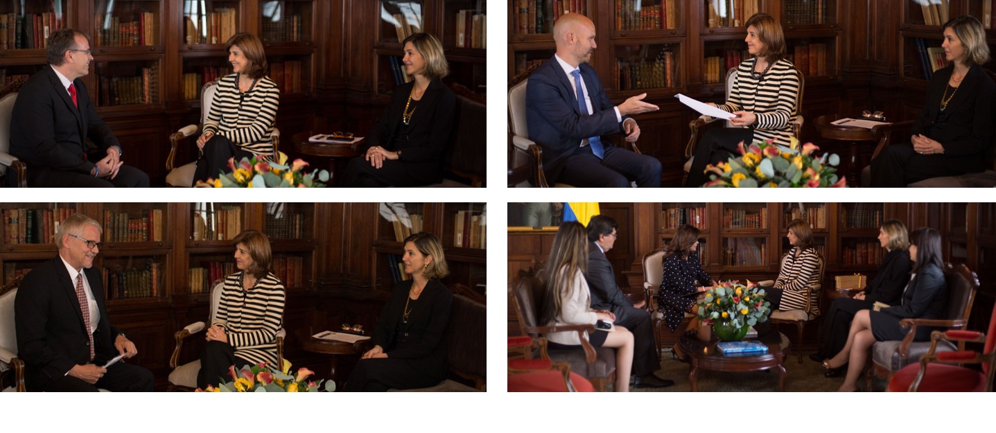 Canciller María Ángela Holguín recibió las copias de las cartas credenciales de los embajadores de México, Finlandia, Hungría y del Reino de Suecia