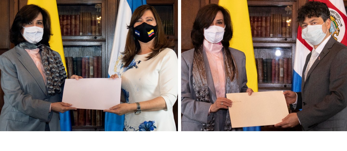 Nuevos embajadores de Costa Rica y El Salvador en Colombia presentaron a la Canciller Blum copias de cartas credenciales