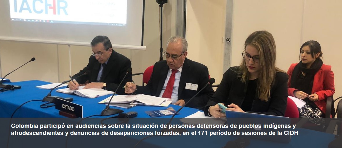 Colombia participó en audiencias sobre la situación de personas defensoras de pueblos indígenas y afrodescendientes y denuncias de desapariciones forzadas, en el 171 período de sesiones de la CIDH