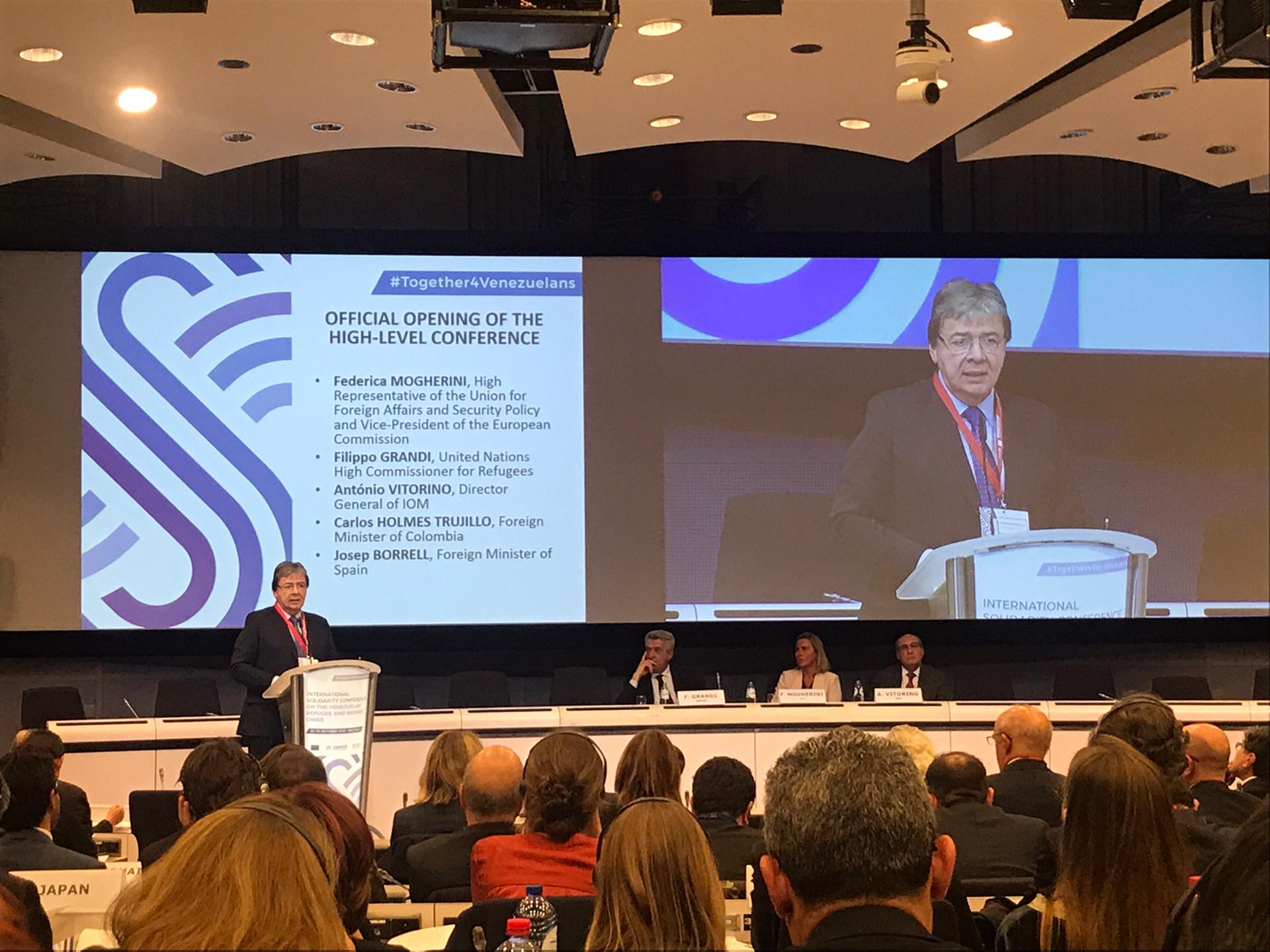 Es indispensable que ayuda aumente: Canciller Holmes Trujillo en Conferencia Internacional de Solidaridad sobre la Crisis de los Refugiados y Migrantes Venezolanos