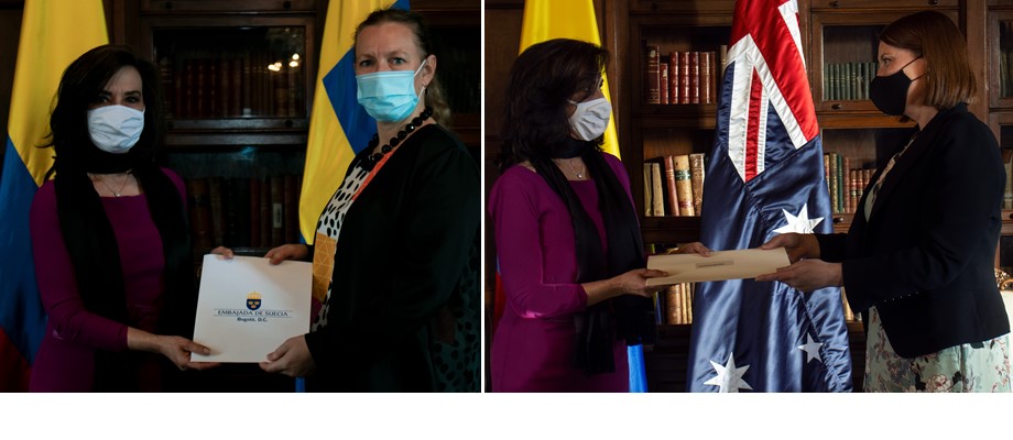 Las Embajadoras de Suecia y Australia en Colombia presentaron copias de cartas credenciales a la Canciller Claudia Blum