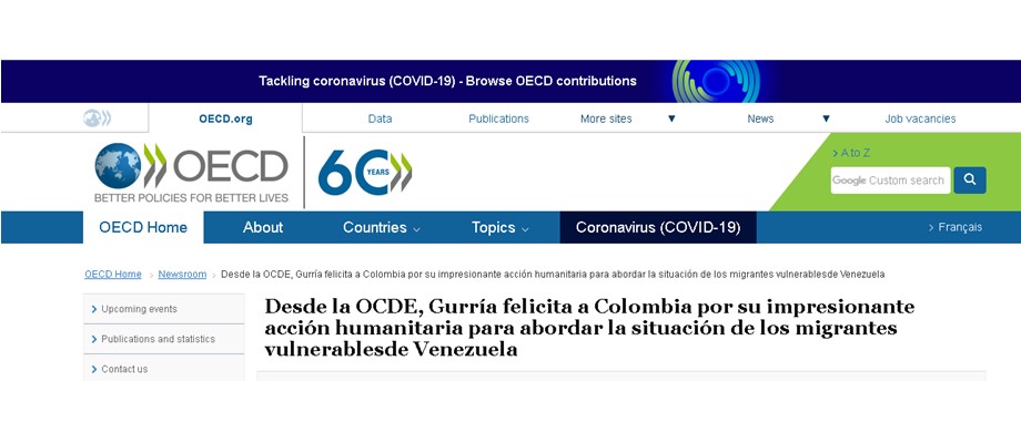 Desde la OCDE, Gurría felicita a Colombia por su impresionante acción humanitaria para abordar la situación de los migrantes vulnerables 