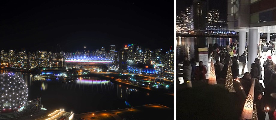 Consulado de Colombia en Vancouver logró que en el Día de las Velitas el British Columbia Place se iluminara con la bandera tricolor 