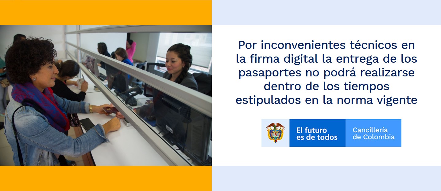 Por inconvenientes técnicos en la firma digital la entrega de los pasaportes no podrá realizarse dentro de los tiempos estipulados en la norma vigente Por inconvenientes técnicos en la firma digital la entrega de los pasaportes no podrá realizarse dentro de los tiempos estipulados en la norma vigente