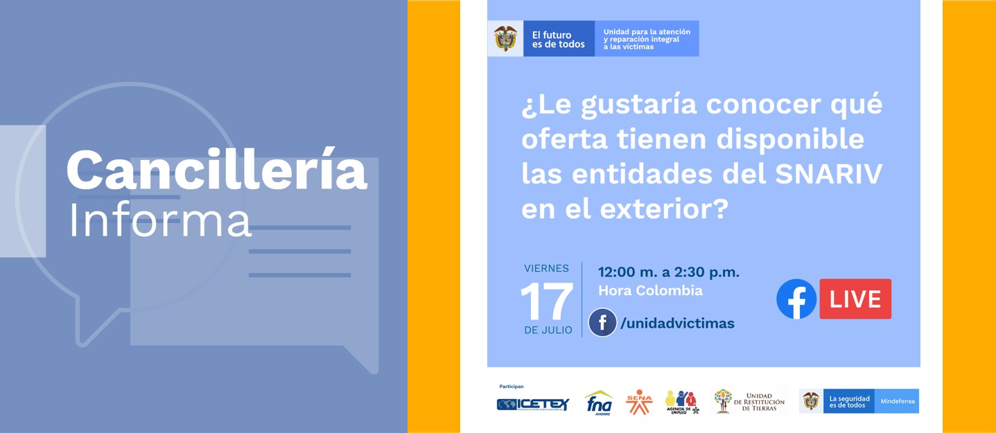 Si usted es víctima del conflicto y se encuentra en el exterior lo invitamos a participar el próximo 17 de julio en la transmisión de Facebook Live de la Unidad para las Víctimas Si usted es víctima del conflicto y se encuentra en el exterior lo invitamos a participar el próximo 17 de julio en la transmisión de Facebook Live de la Unidad para las Víctimas