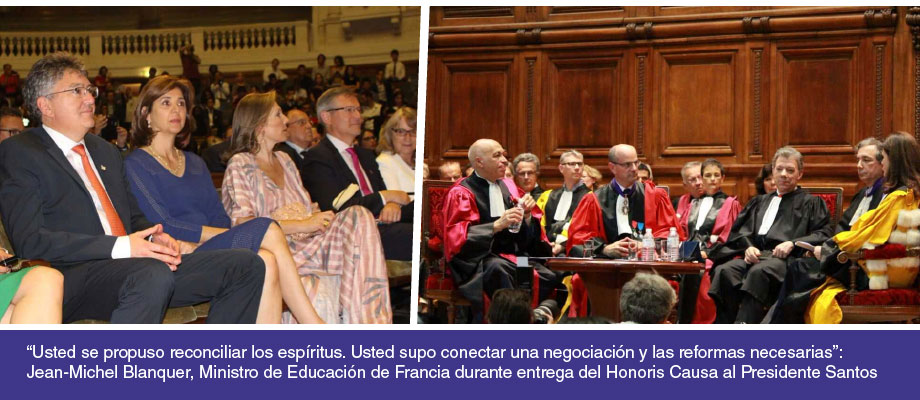 “Usted se propuso reconciliar los espíritus. Usted supo conectar una negociación y las reformas necesarias”: Jean-Michel Blanquer, Ministro de Educación de Francia durante entrega del Honoris Causa al Presidente Santos.