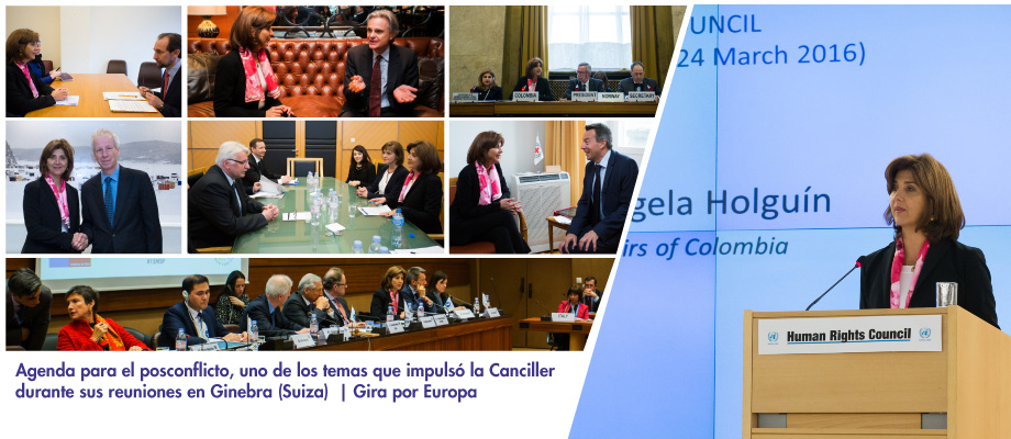 Agenda para el posconflicto, uno de los temas que impulsó la Canciller durante sus reuniones en Ginebra (Suiza)  | Gira por Europa