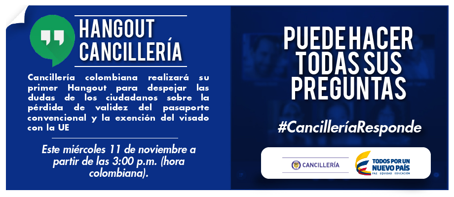 Cancillería realizará Hangout para despejar las dudas sobre exención del visado a la Unión Europea y la pérdida de validez del pasaporte convencional
