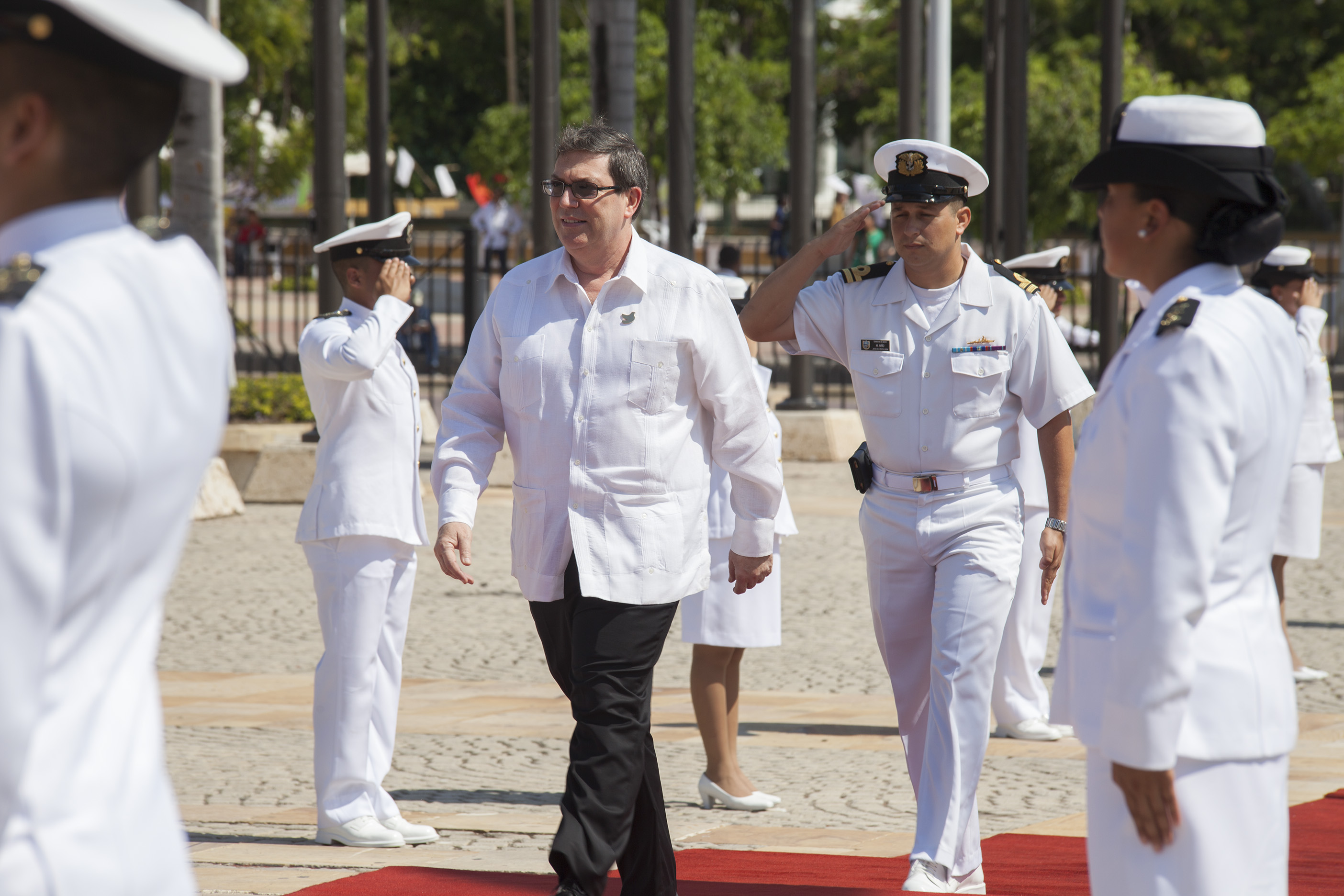 Fue recibido por el Presidente Juan Manuel Santos, la Primera Dama, y la Secretaria General de la Conferencia Iberoamericana, Rebeca Gryspan.