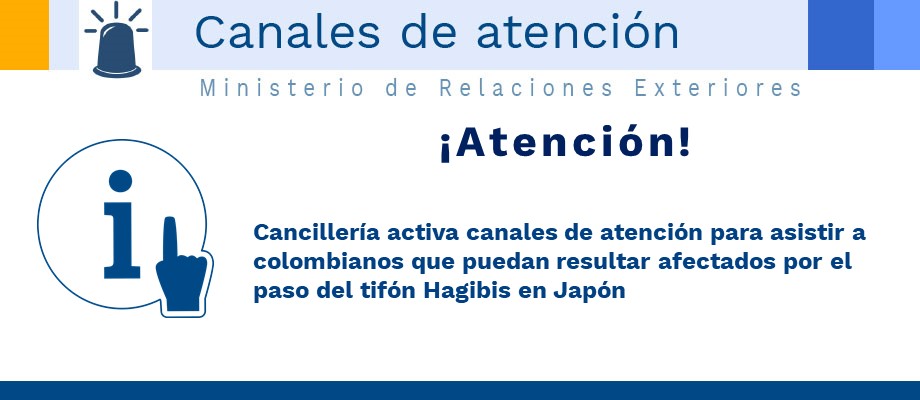 Cancillería activa canales de atención para asistir a colombianos que puedan resultar afectados por el paso del tifón Hagibis en Japón