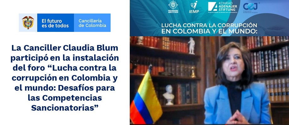 La Canciller Claudia Blum participó en la instalación del foro “Lucha contra la corrupción en Colombia y el mundo”