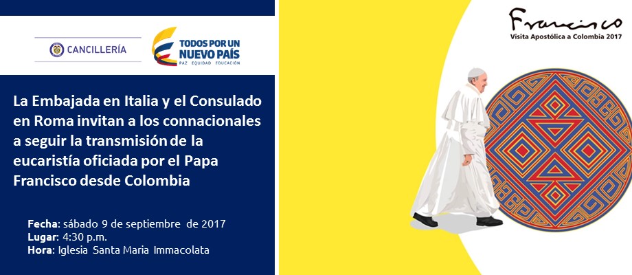 La Embajada de Colombia en Italia y el Consulado en Roma invitan a los connacionales a seguir la transmisión de eucaristía oficiada por el Papa desde Colombia