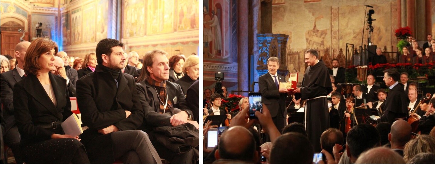 Canciller Holguín asistió a la entrega del Premio ‘Lámpara de la Paz’, que otorgó la Comunidad Franciscana de Asís al Presidente Santos