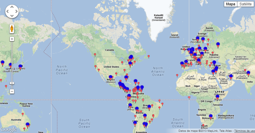Mapa de la Ubicación de Consulados y Embajadas de Colombia en el Mundo