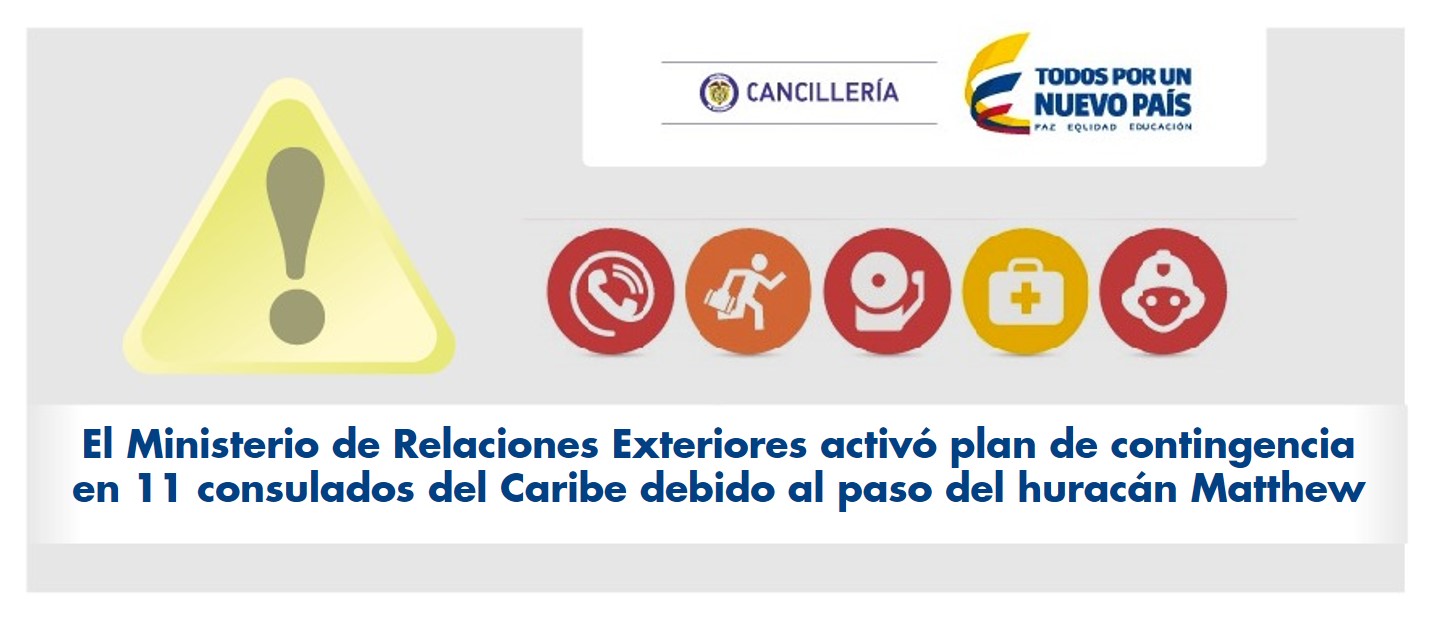 El Ministerio de Relaciones Exteriores activó plan de contingencia en 11 consulados del Caribe debido al paso del huracán Matthew