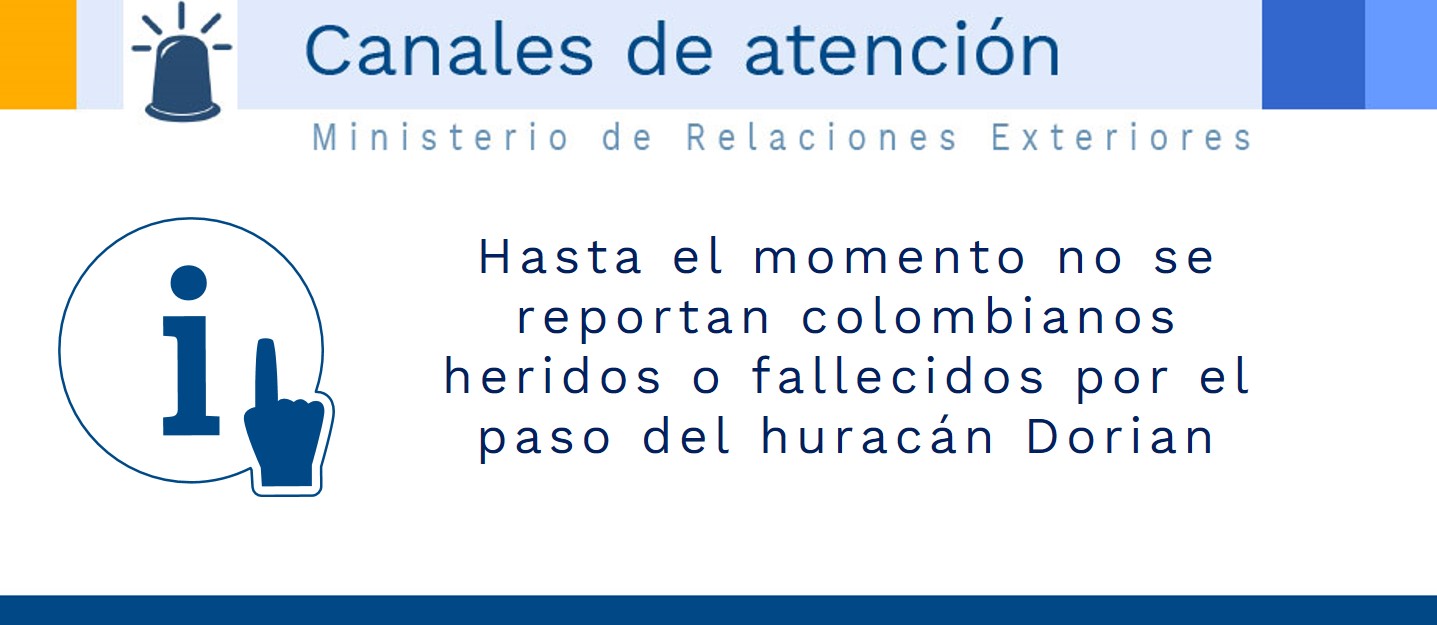 Hasta el momento no se reportan colombianos heridos o fallecidos por el paso del huracán Dorian
