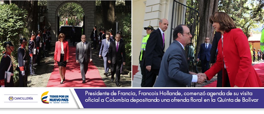 Presidente de Francia, comenzó agenda de su visita oficial a Colombia depositando una ofrenda floral en la Quinta de Bolívar