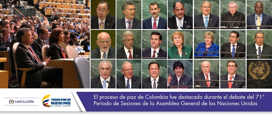 El proceso de paz de Colombia fue destacado durante el debate del 71° Periodo de Sesiones de la Asamblea General de las Naciones Unidas